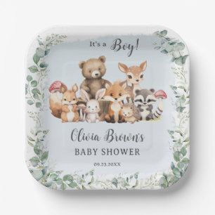 Assiettes En Carton Cute Woodland Animaux Végétation Boy Baby shower