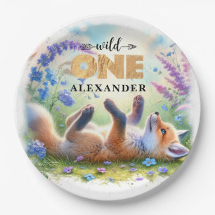 Assiettes En Carton Cute Woodland Baby Fox 1er anniversaire