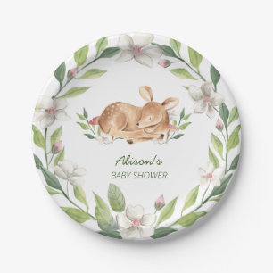 Assiettes En Carton Cute Woodland Deer Floral Green Baby shower 7"