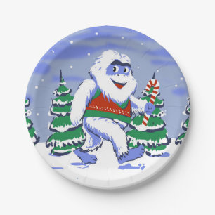 Assiettes En Carton Cute yeti christmas in forest