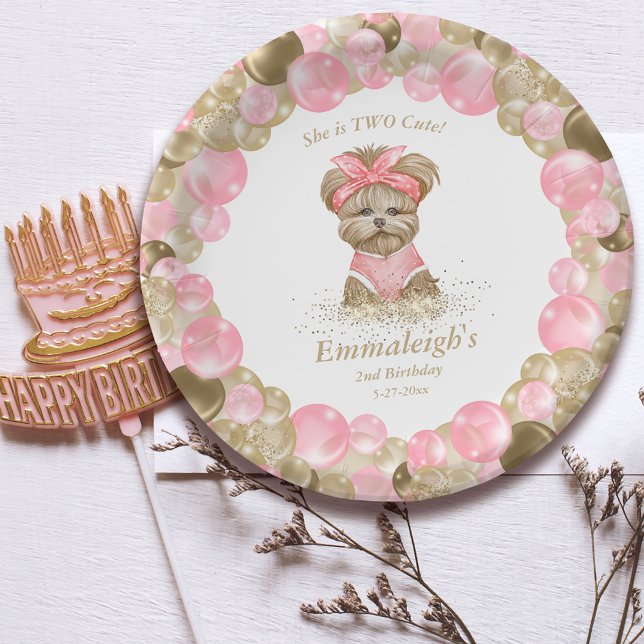 Assiettes En Carton Cute Yorkie Deux mignonnes Balloon fête d'annivers (Créateur téléchargé)