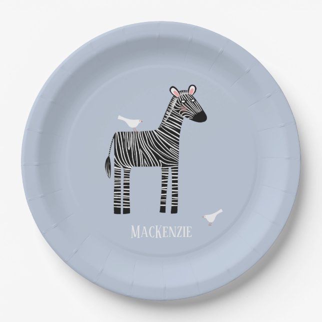 Assiettes En Carton Cute Zebra Blue Boy Party (Devant)