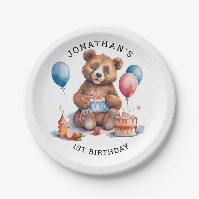 Assiettes En Carton Cutest Teddy Bear 1er anniversaire (Devant)