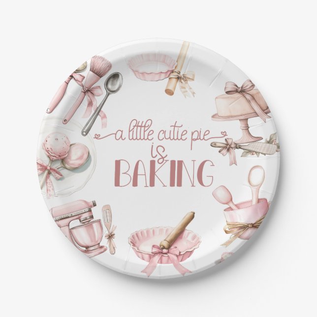 Assiettes En Carton Cutie Pie | Baby shower fille rose aquarelle (Devant)