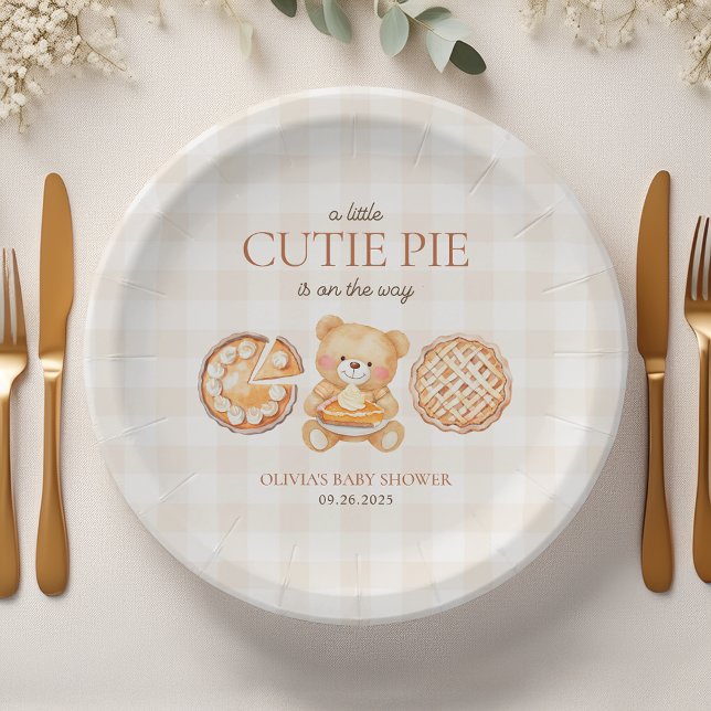 Assiettes En Carton Cutie Pie En vichy Teddy Bear Baby shower d'automn (Créateur téléchargé)