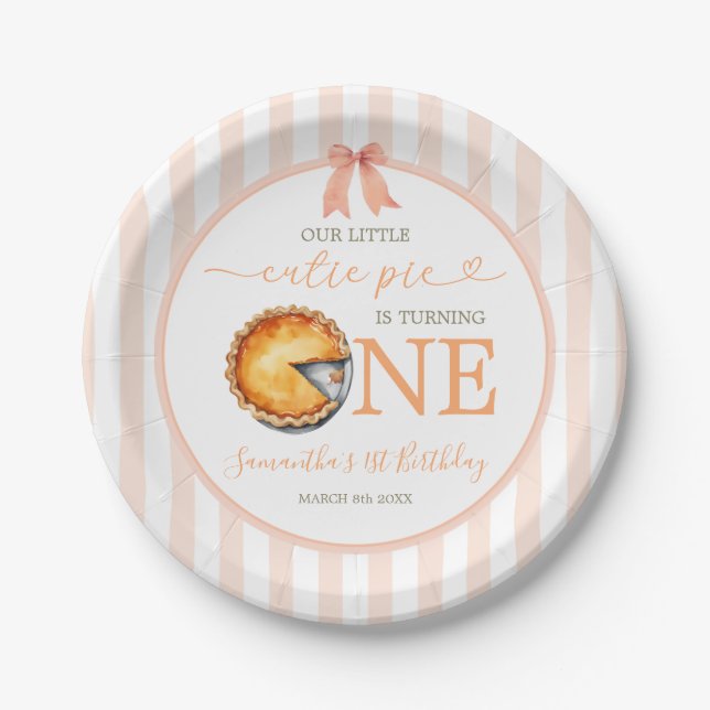 Assiettes En Carton Cutie Pie Orange En vichy 1er anniversaire (Devant)