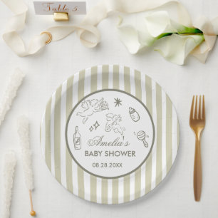 Assiettes En Carton Cuvée bébé Cupidon genre neutre Baby Shower Vert