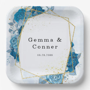 Assiettes En Carton Cyan bleu Rustique Mariage géométrique
