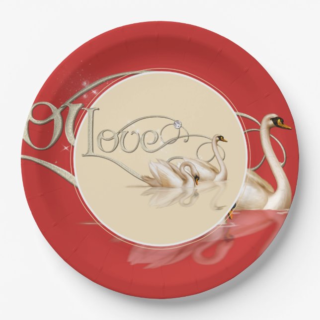 Assiettes En Carton Cygnes d'amour de plaque de papier (Devant)