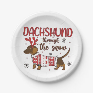 Assiettes En Carton Dachshund à travers la neige Noël Amateur de chien