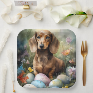 Assiettes En Carton Dachshund aux oeufs de Pâques