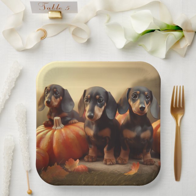 Assiettes En Carton Dachshund Chiot Automne Citrouille de plaisir (Mariage)