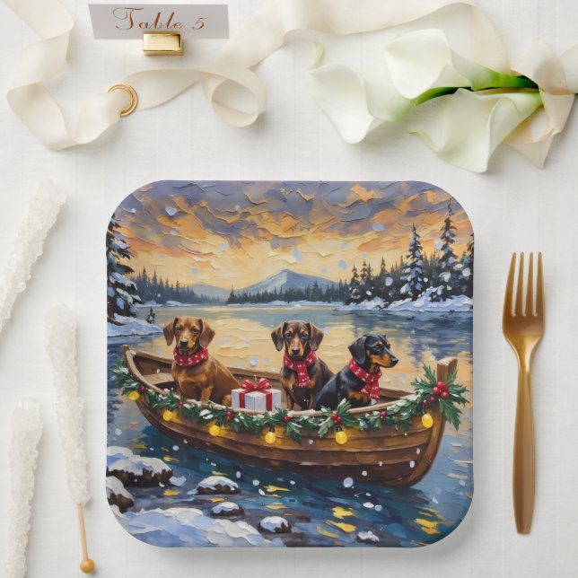 Assiettes En Carton Dachshund Christmas Boat Holiday (Mariage)