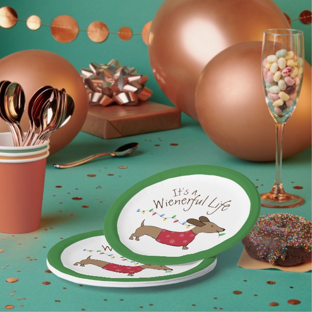 Assiettes En Carton Dachshund Dessert de Noël Plaques jetables (Multi)