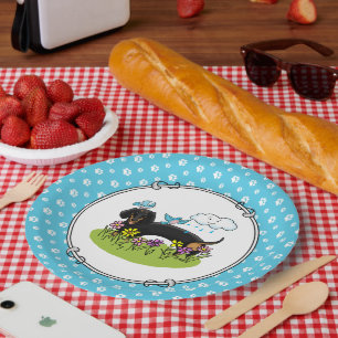 Assiettes En Carton Dachshund Dog Dachsie de printemps (noir et tan) m