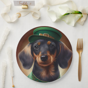 Assiettes En Carton Dachshund Dog en tenue de la Saint Patrick