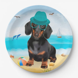 Assiettes En Carton Dachshund Dog sur la plage
