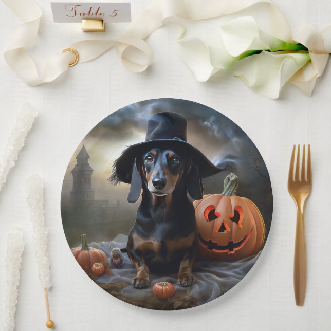 Assiettes En Carton Dachshund Halloween effroi (Mariage)