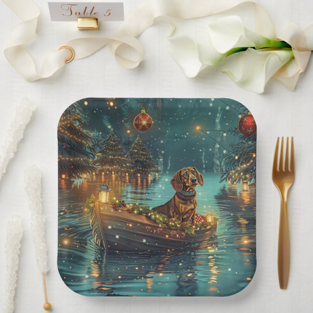 Assiettes En Carton Dachshund Noël Festive Voyage (Mariage)