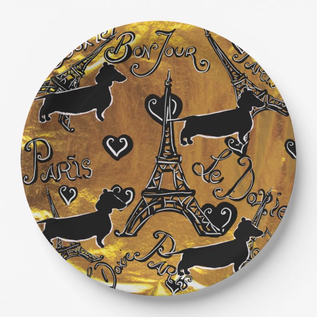 Assiettes En Carton Dachshund Or (Devant)