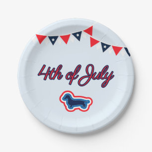 Assiettes En Carton Dachshund Patriotique Rouge Blanc Et Bleu 4 Juille
