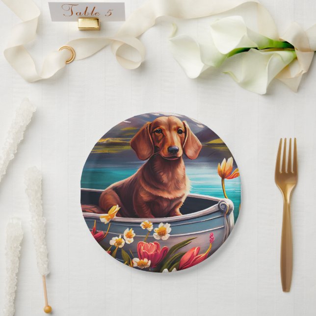 Assiettes En Carton Dachshund sur une pagaie : une aventure Pittoresqu (Mariage)
