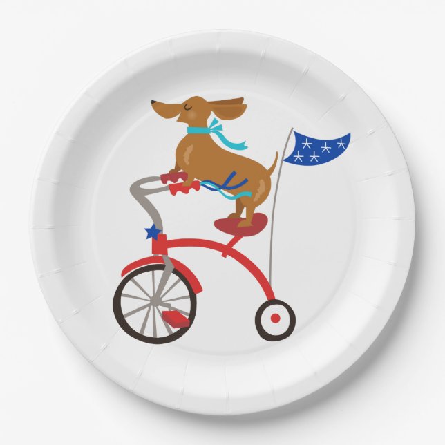 Assiettes En Carton Dachshund sur vélo (Devant)