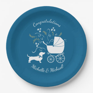 Assiettes En Carton Dachshund Wiener Chien Baby shower Blue Boy