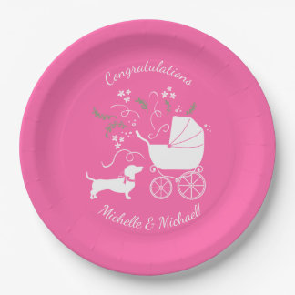 Assiettes En Carton Dachshund Wiener Chien Baby shower fille rose