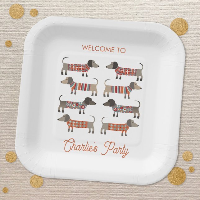 Assiettes En Carton Dachshund Wiener Sausage Chien Personnalisé (Fun personalized Dachshund Wiener Sausage Dog party paper plates)
