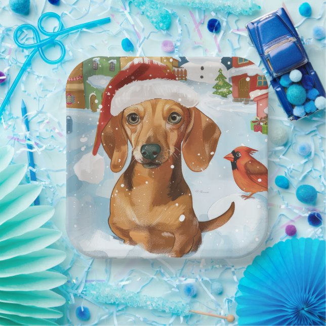 Assiettes En Carton Dachshund Winter Wonderland Christmas Joy (Fête)