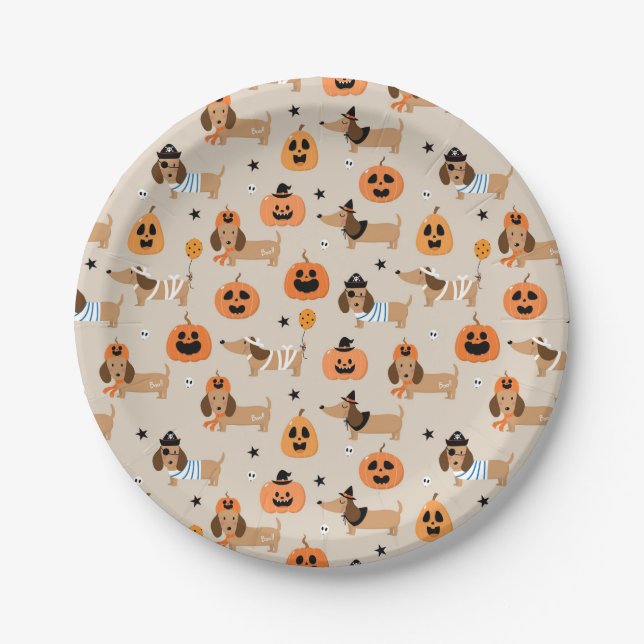 Assiettes En Carton Dachshunds en Halloween Costumes Motif (Devant)
