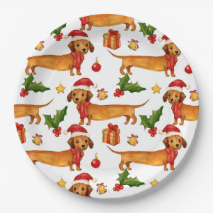 Assiettes En Carton Dachshunds festifs motif de Noël