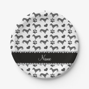 Assiettes En Carton Dachshunds gris de nom personnalisé - pattes de c