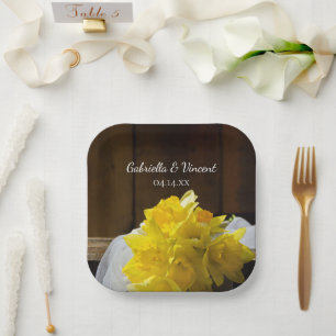 Assiettes En Carton Daffodiles rustiques et Mariage campagnard en bois