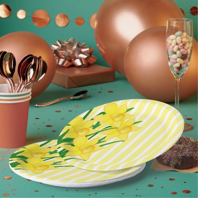 Assiettes En Carton Daffodiques de style printemps avec bandes jaunes (Multi)