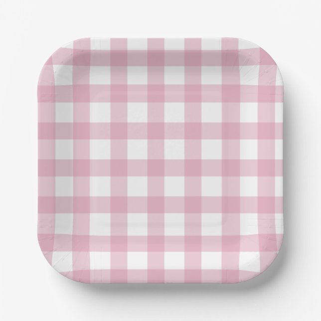 Assiettes En Carton Dainty Pink and White Buffalo Check (Recto)