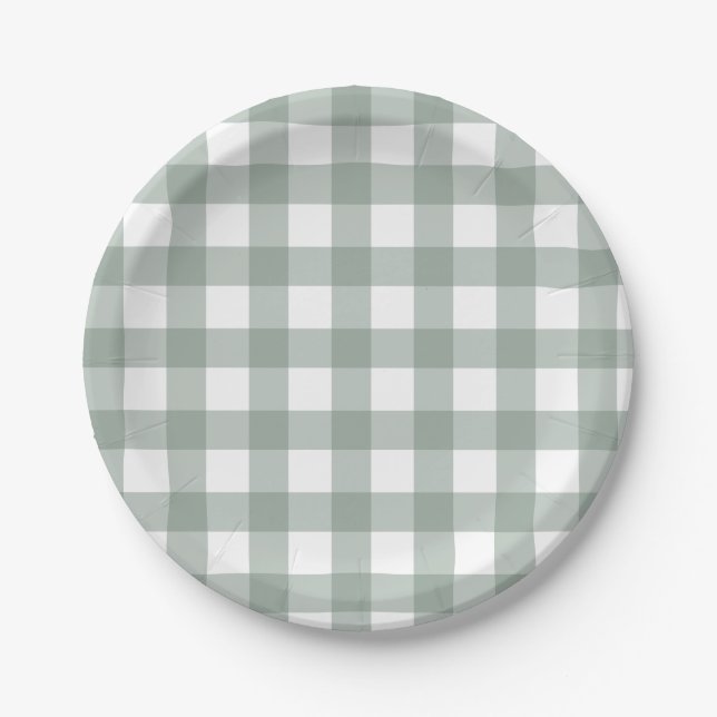 Assiettes En Carton Dainty Sage Green and White Buffalo Check (Devant)