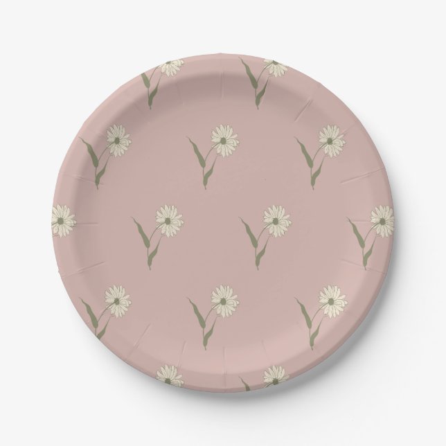 Assiettes En Carton Dainty Scattered Aster Botanical | Dusty Pink (Devant)