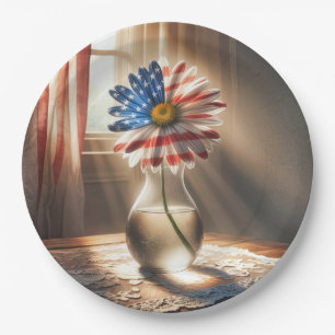 Assiettes En Carton Daisée Drapeau Américain Dans Vase De Verre