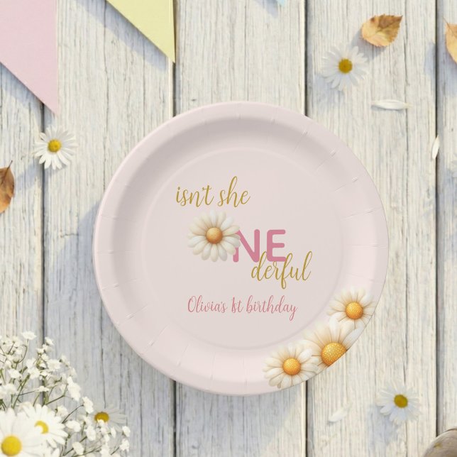 Assiettes En Carton Daisy 1st Birthday Isn't She ONEderful Pink Boho (Daisy 1st Birthday Isn't She ONEderful Pink Boho Paper Plates)