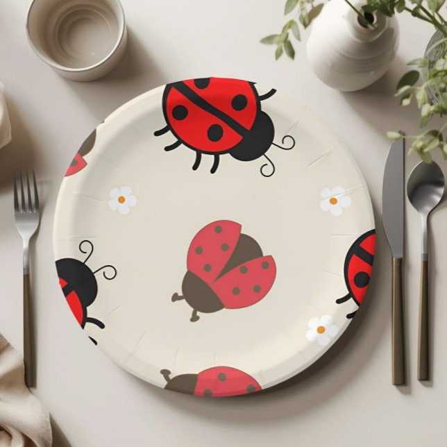 Assiettes En Carton Daisy and Ladybug Birthday Party Paper Plates (ladybug party plates, ladybug birthday plates, ladybug party supplies, little ladybug birthday, bug )