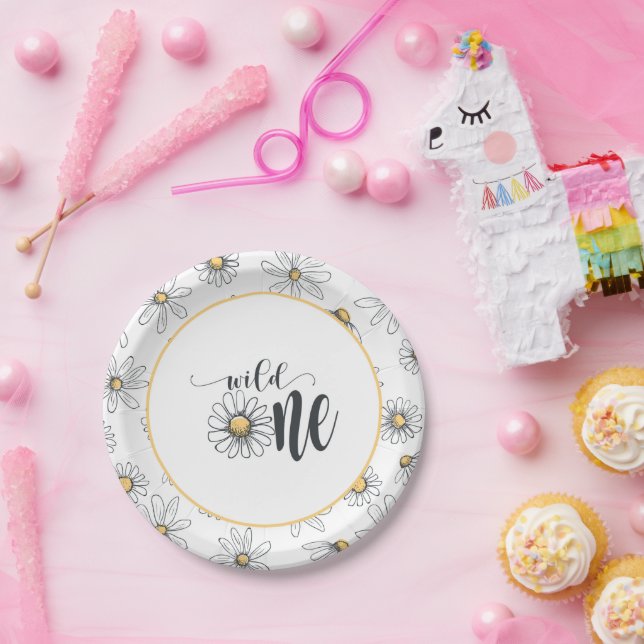 Assiettes En Carton Daisy Anniversaire - Wild One - Blanc (Fête)