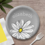 Assiettes En Carton Daisy floral tendance avec nom personnalisé gris j<br><div class="desc">Un morceau d'art zen et fantaisiste,  hipster. Vous pouvez ajouter un nom,  un monogramme ou un autre texte personnalisé. Si vous avez besoin de déplacer l'art autour,  cliquez sur le bouton personnaliser pour apporter des modifications.</div>