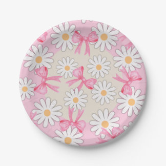 Assiettes En Carton Daisy Flower Bow Paper Plates 7" Round Paper Plate