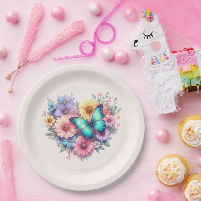 Assiettes En Carton Daisy Flowers with a Beautiful Butterfly (Fête)