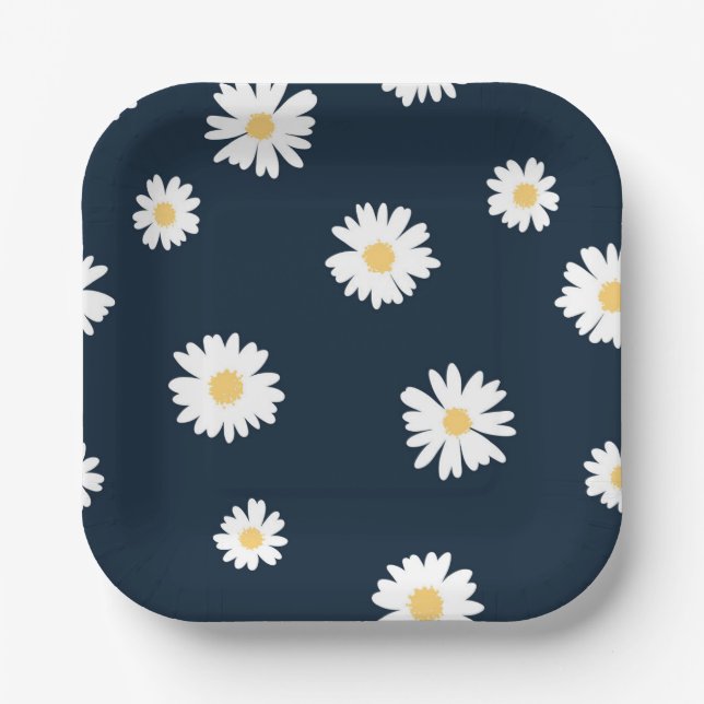 Assiettes En Carton Daisy On Blue Motif (Recto)