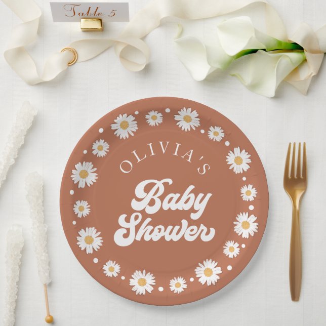 Assiettes En Carton Daisy Retro Baby shower neutre genre (Mariage)