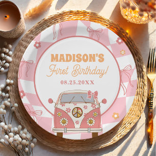 Assiettes En Carton Daisy & Retro Van Pastel Super 1er anniversaire