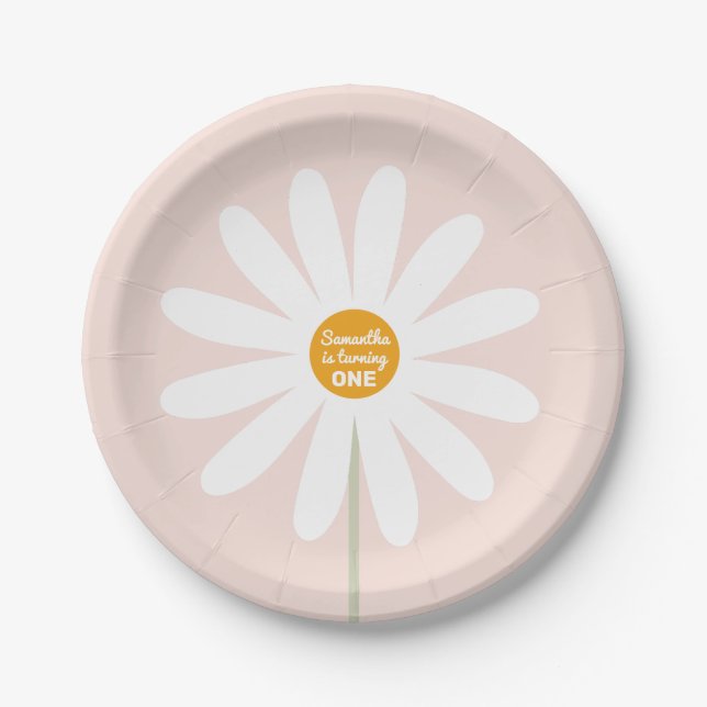 Assiettes En Carton Daisy rose Boho Girl 1er anniversaire (Devant)